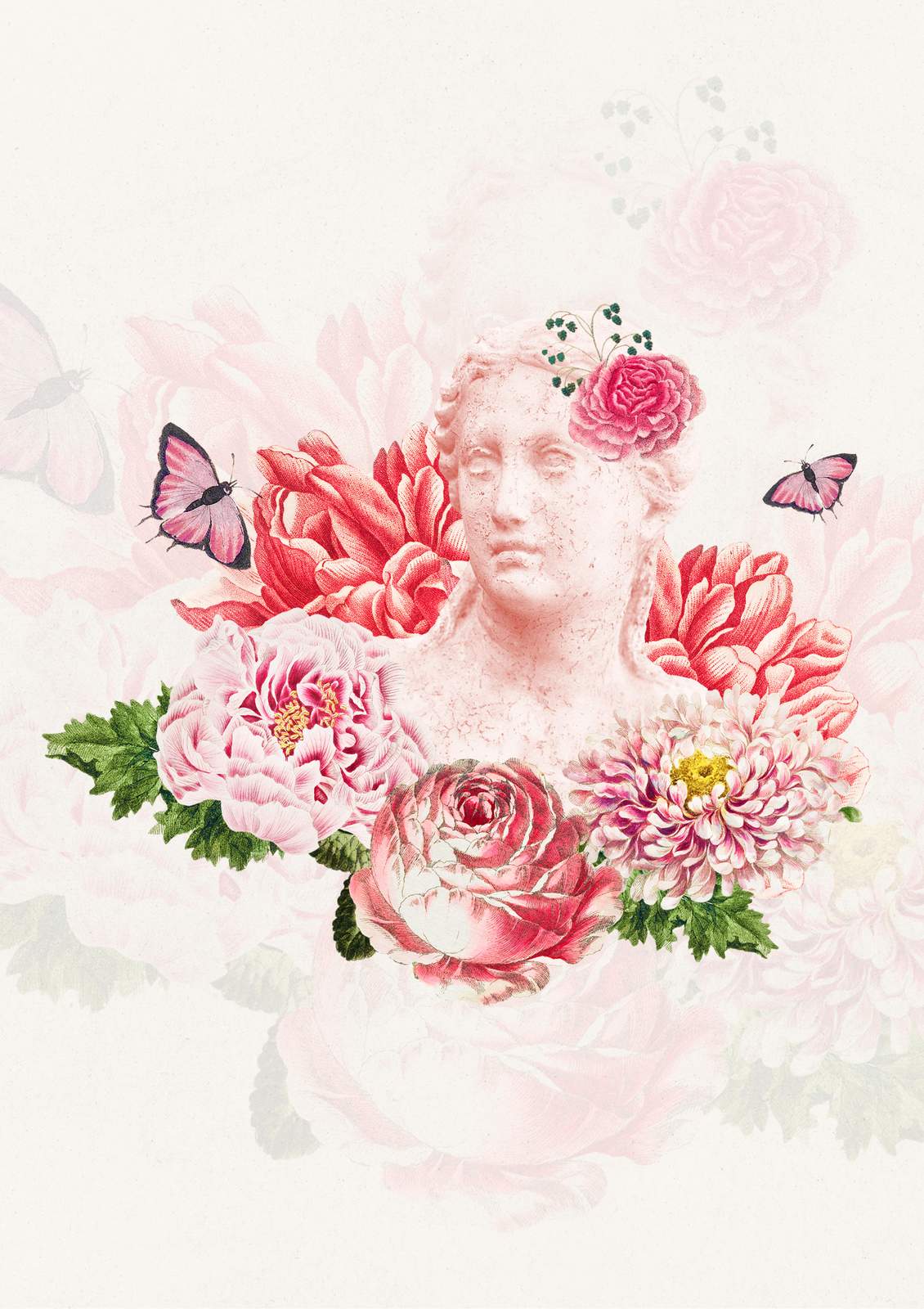 Vintage Floral Bust & Butterfly Wall Art