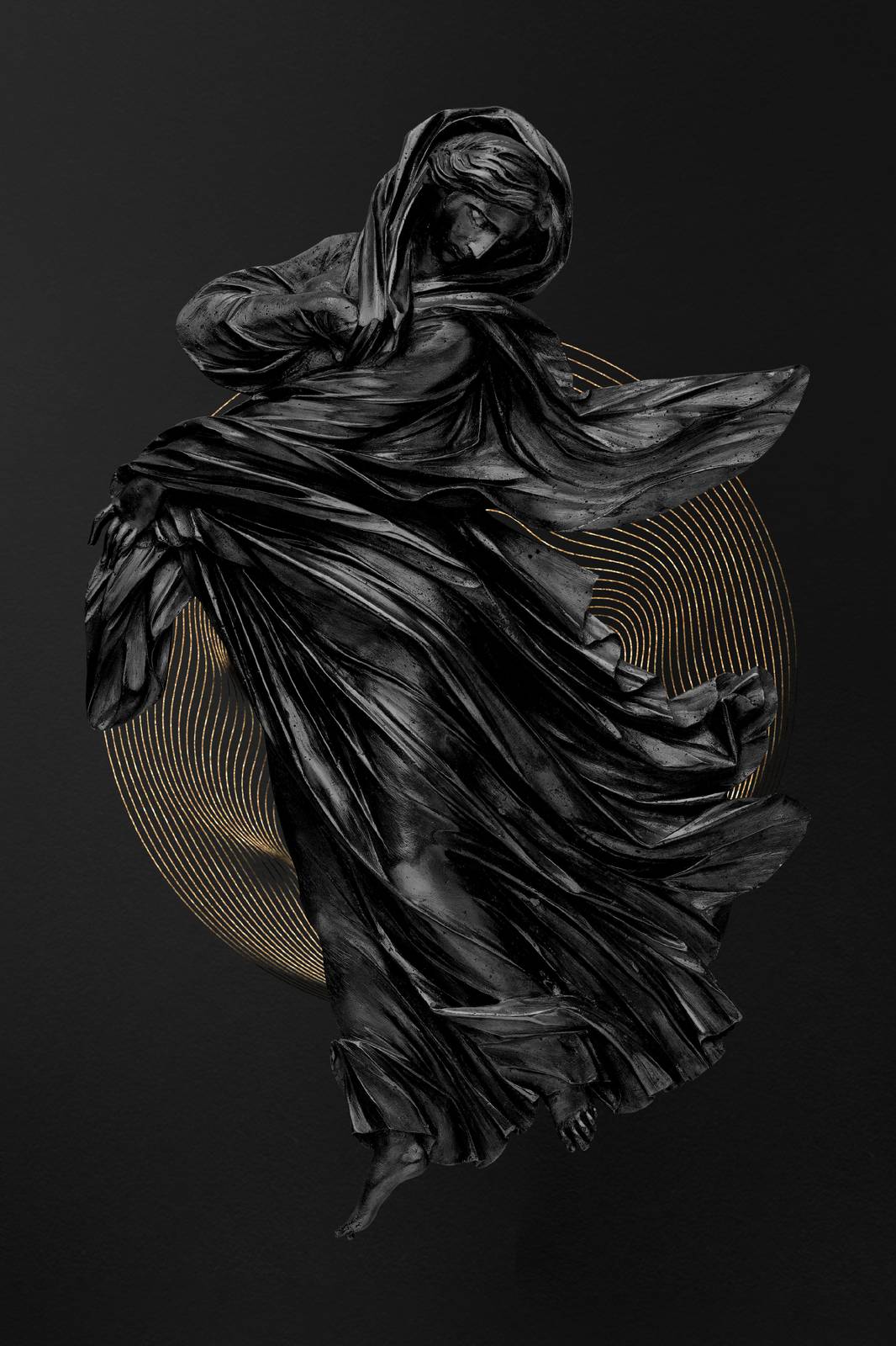 Elegant Black Angel Sculpture Wall Art