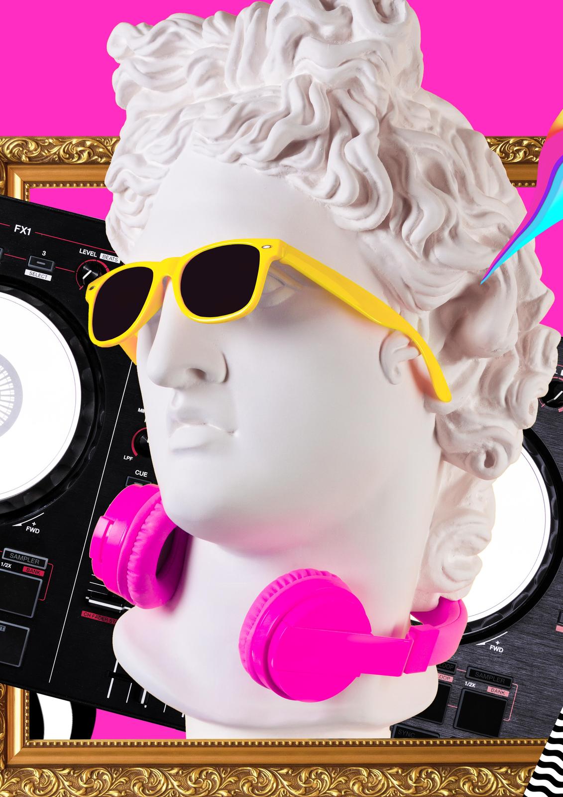 Retro DJ Statue Yellow Sunglasses Wall Art