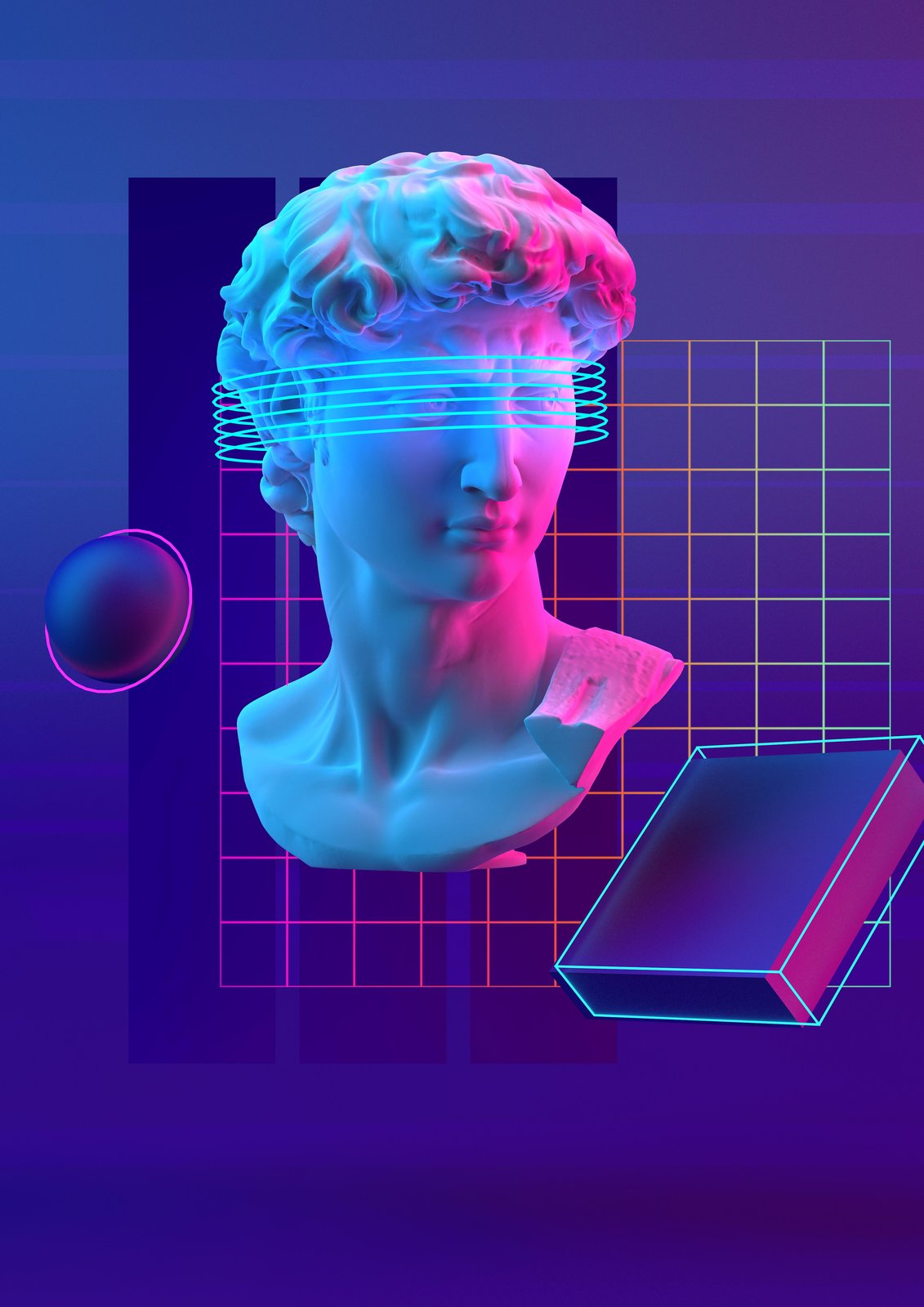 Retro Neon David Bust Wall Art