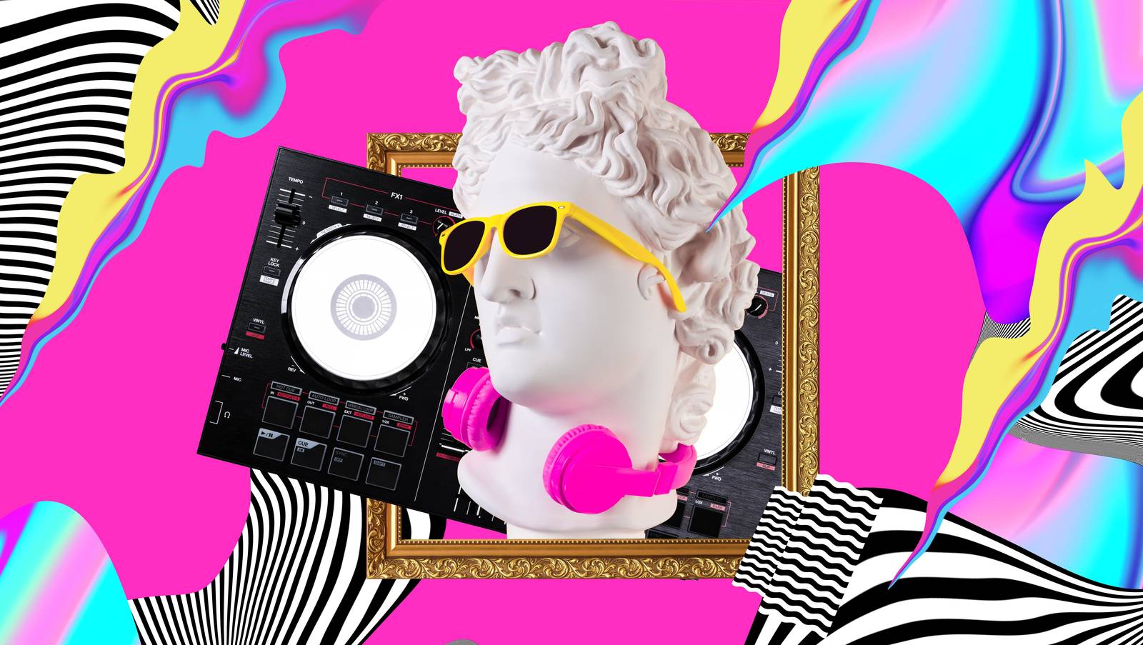 Retro DJ Statue Rave Wall Art
