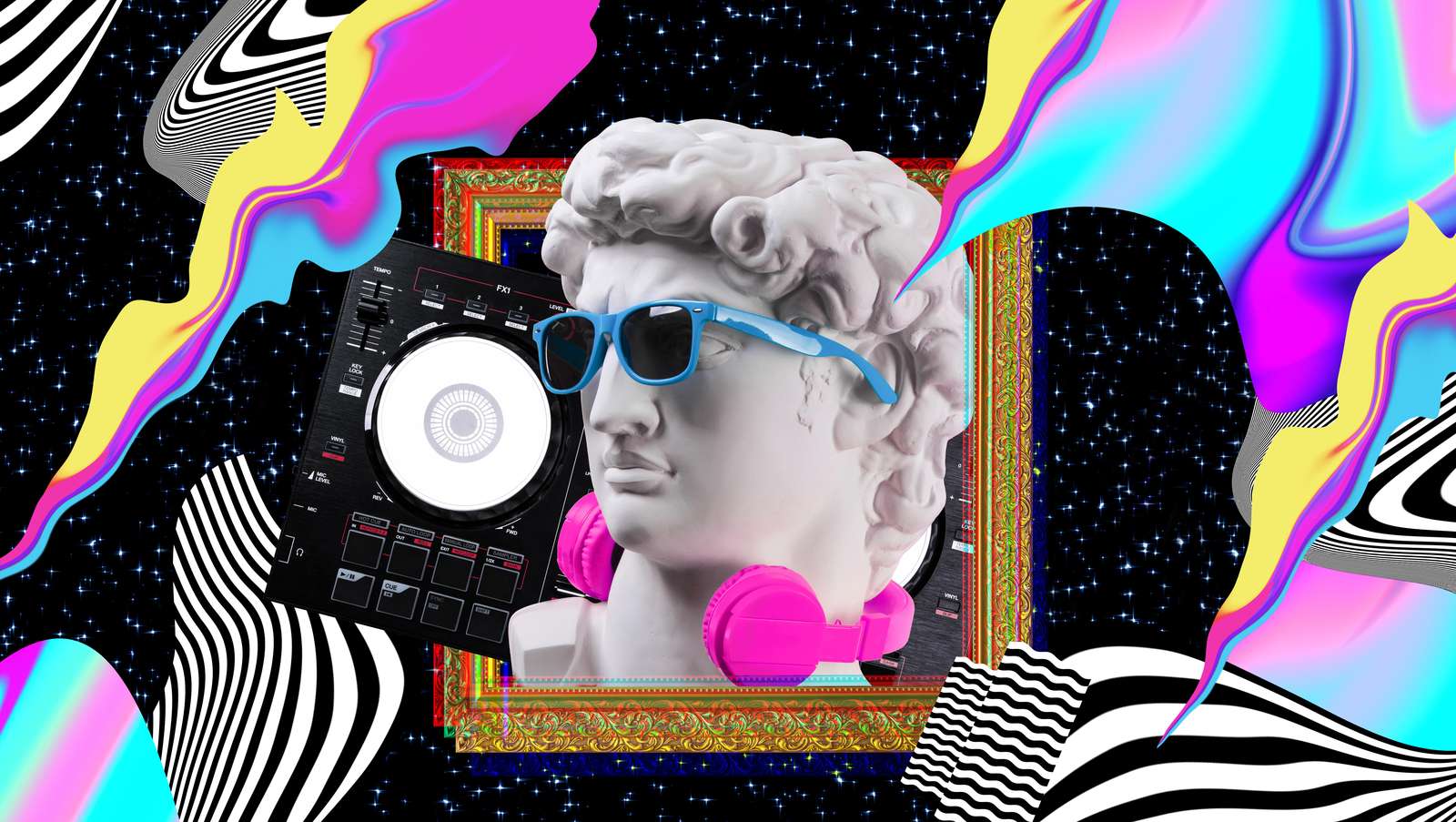 Retro DJ David Statue Neon Pop Art Wall Art