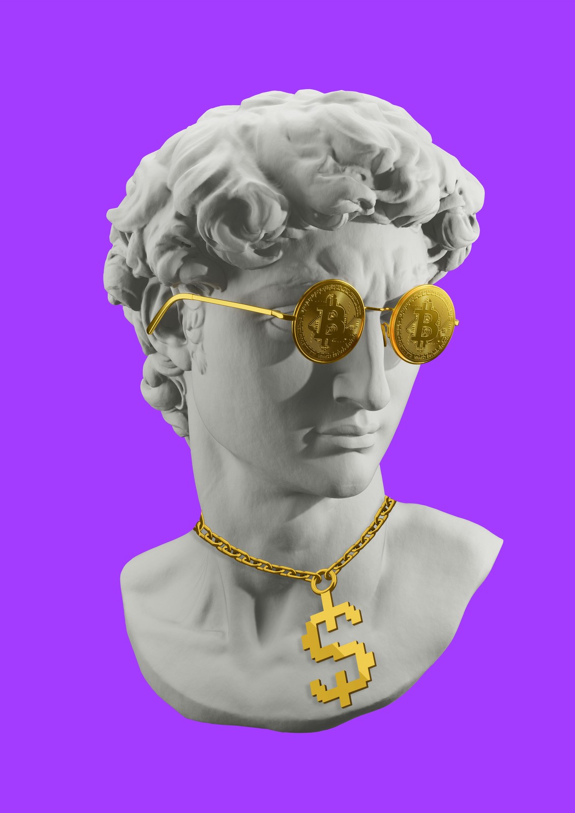 Bitcoin & Crypto Gold Chain Statue Wall Art