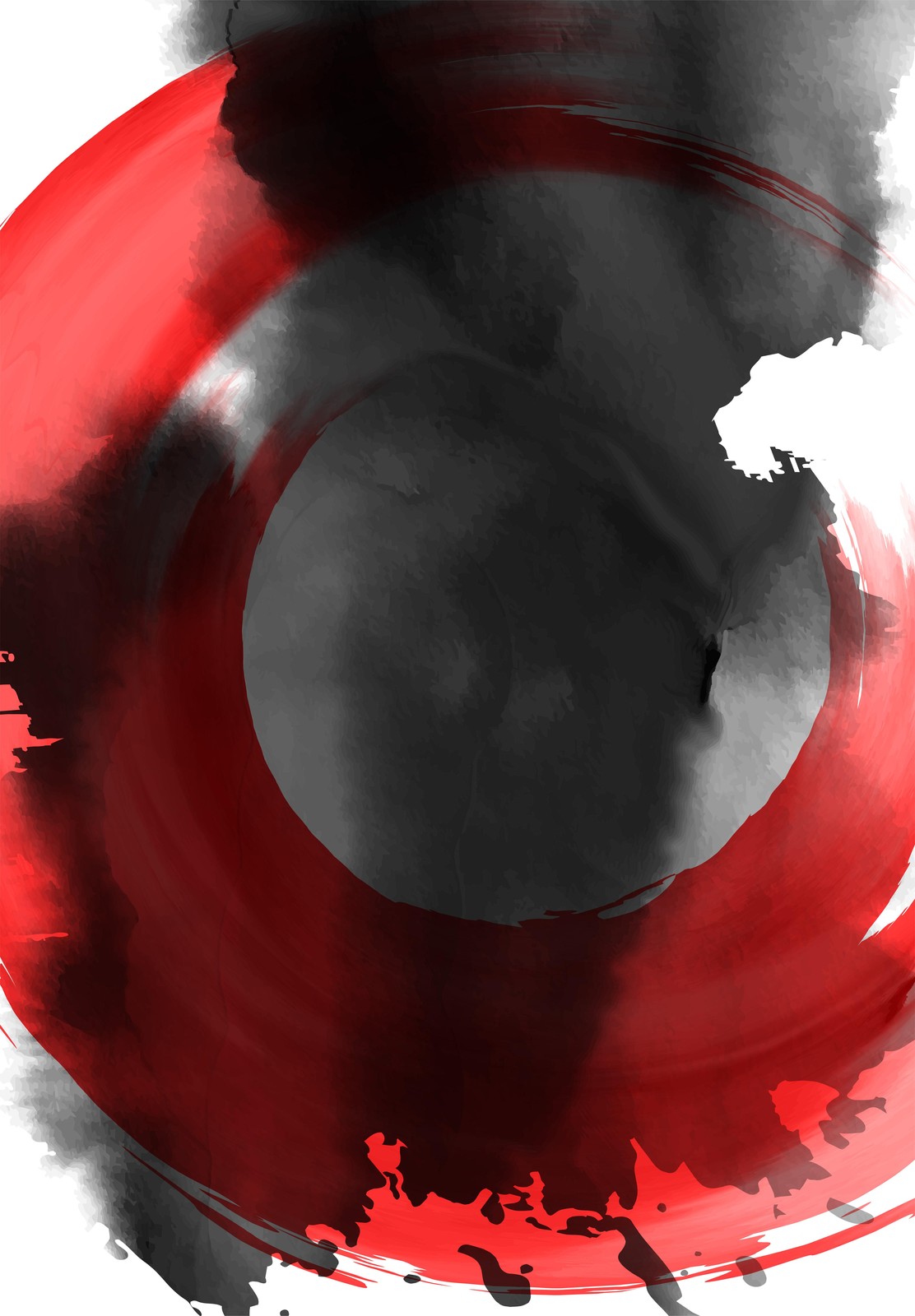 Bold Red & Black Abstract Zen Circle Wall Art