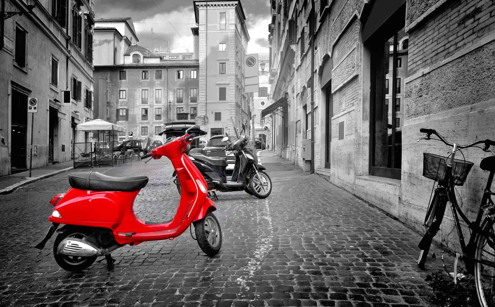 Vespa Street Scene Red Scooter Wall Art