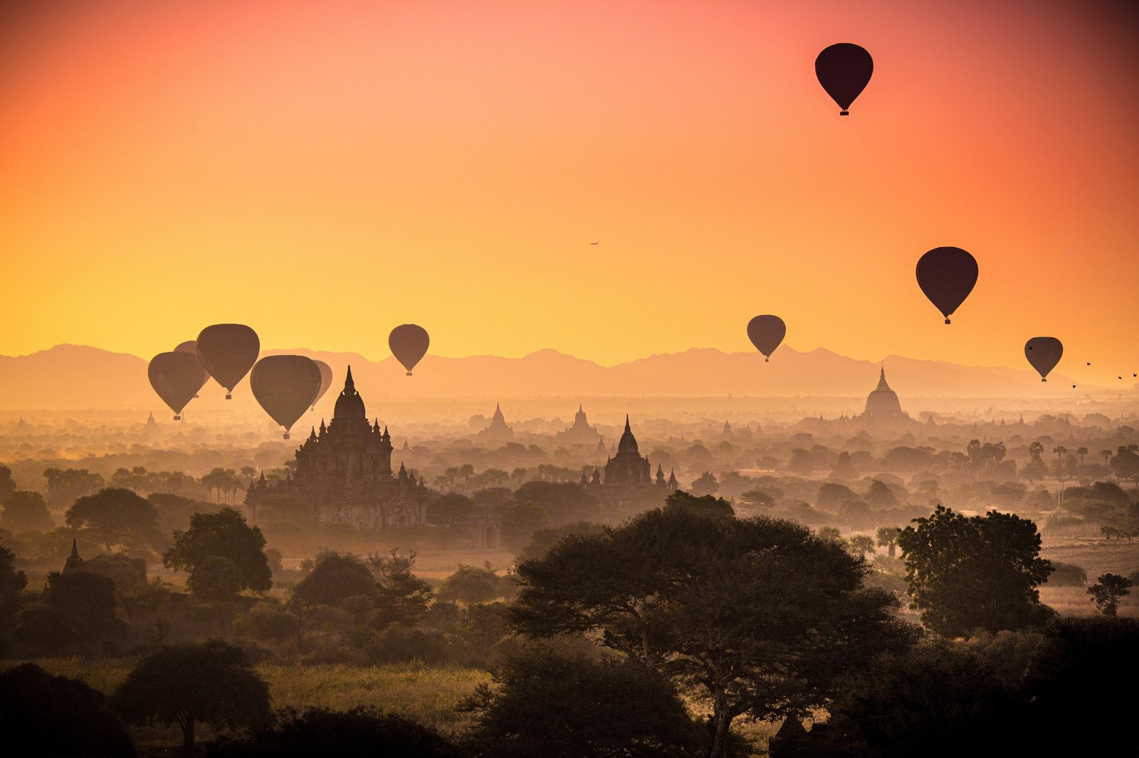 Sunrise Hot Air Balloons Over Temples Wall Art
