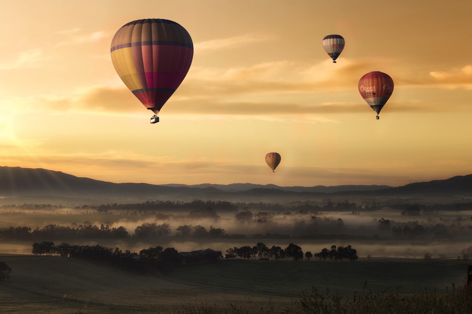 Hot Air Balloons Sunrise Landscape Wall Art