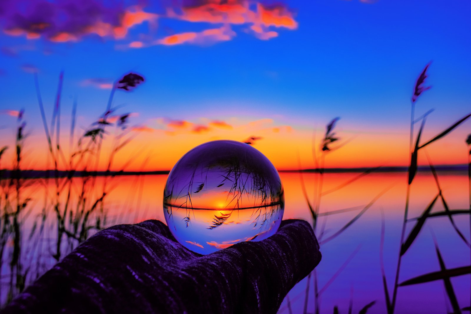 Sunset Reflection Glass Ball Wall Art