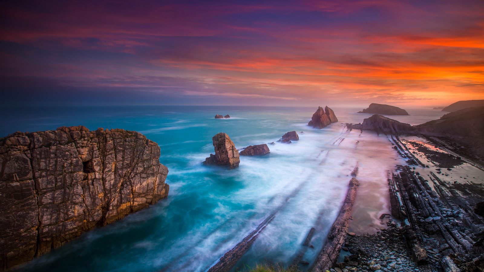 Dramatic Sunset Coastal Rocks Wall Art