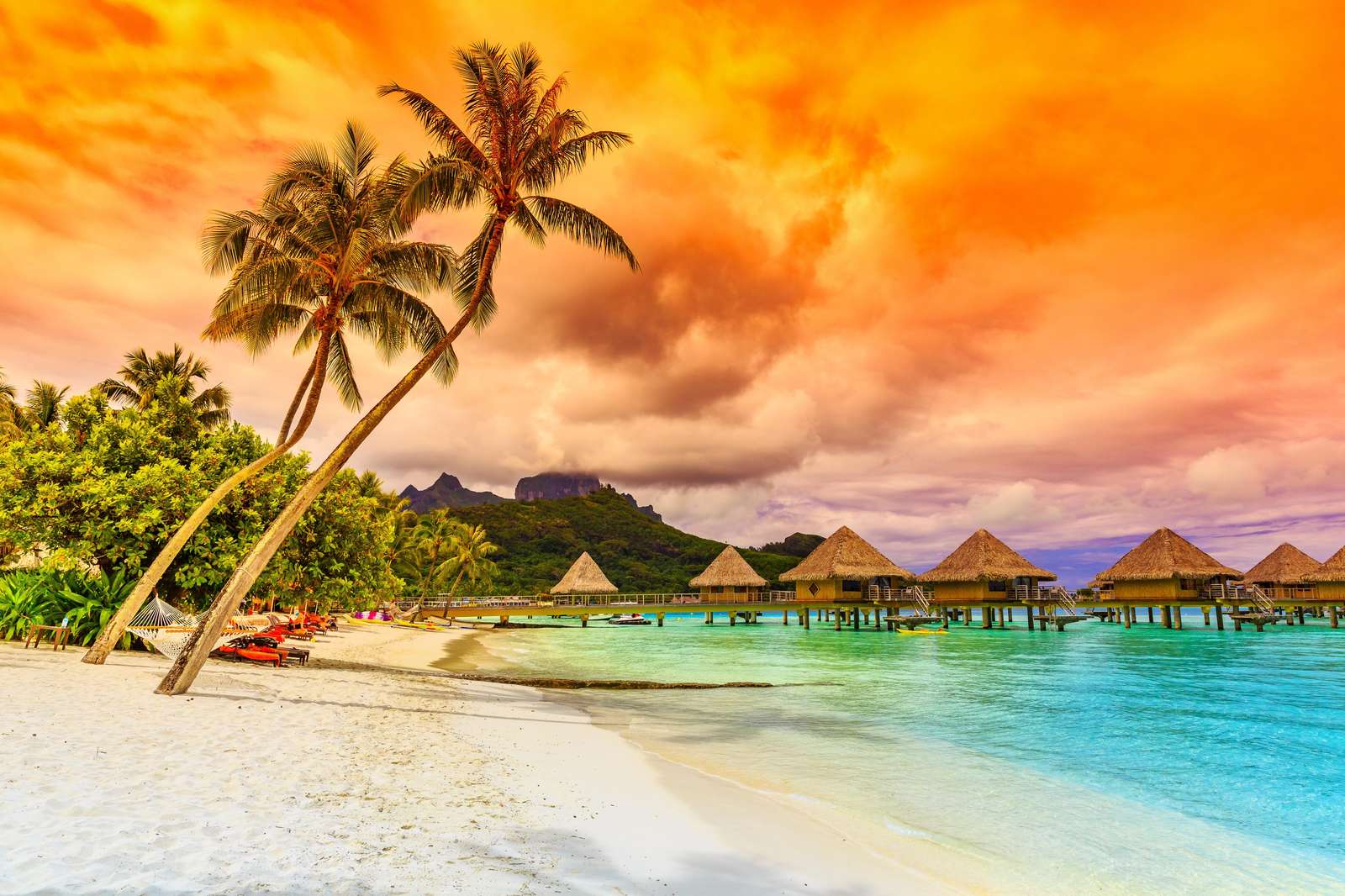 Bora Bora Sunset Overwater Bungalows Wall Art