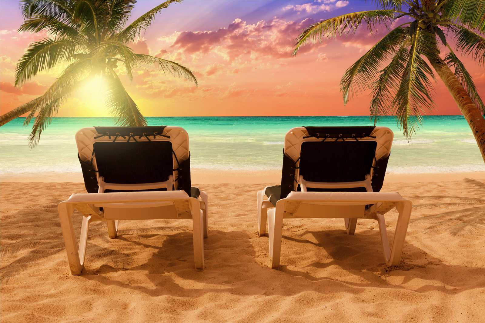 Tropical Sunset Beach Chairs Wall Art