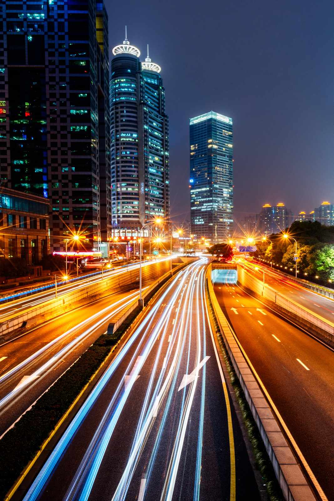 Modern Cityscape Light Trails Wall Art