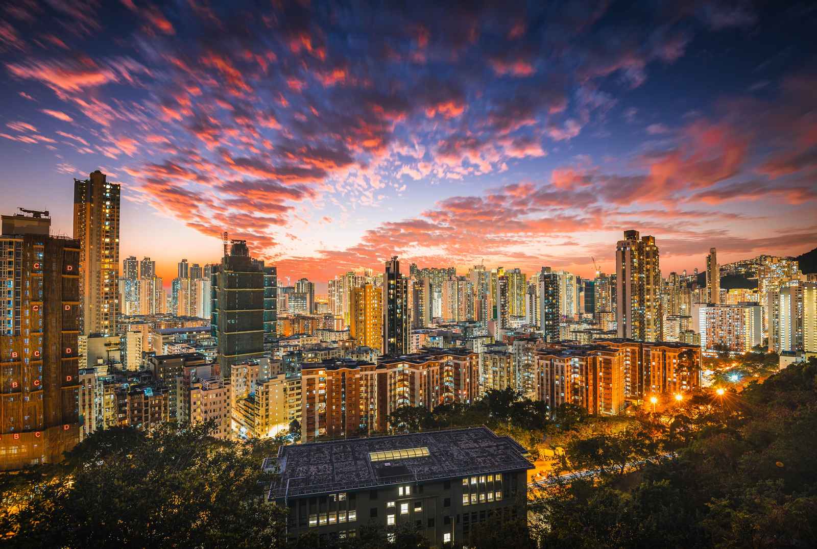 Vibrant Cityscape Sunset Wall Art