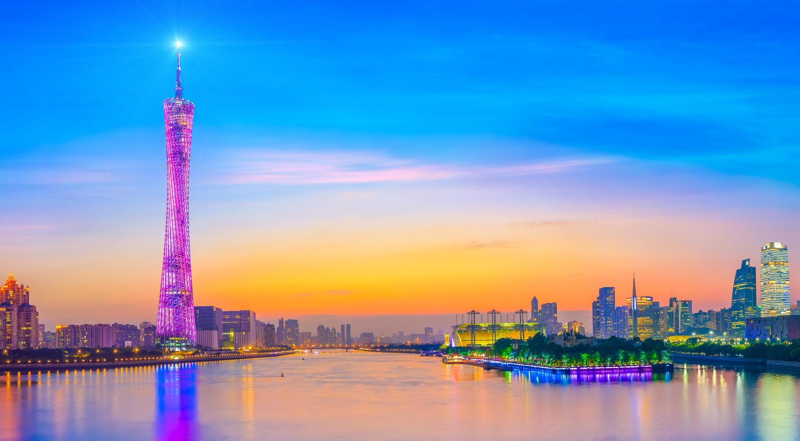 Vibrant Cityscape Sunset Tower Wall Art