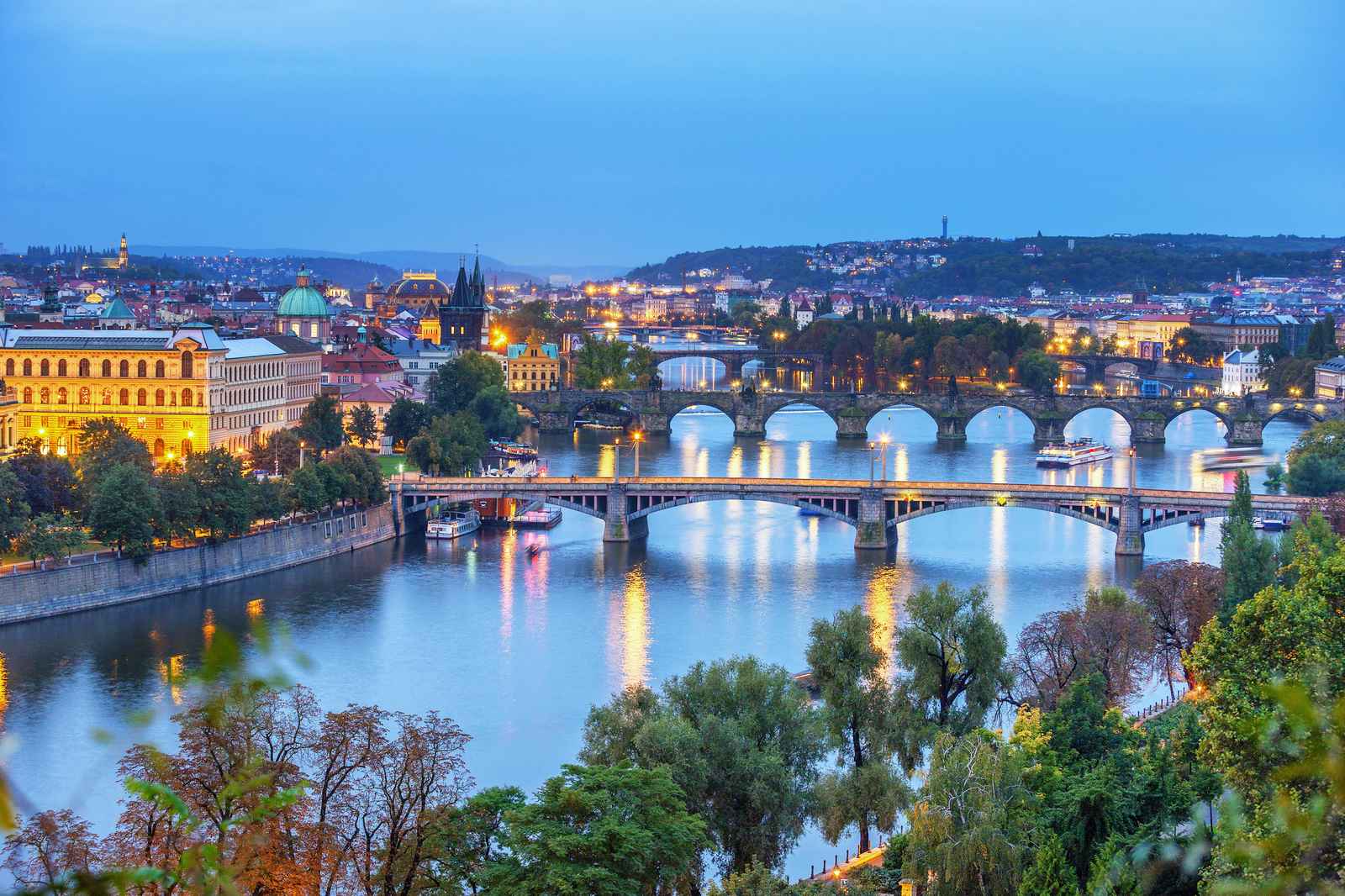 Prague Evening Skyline Bridge View Wall Art