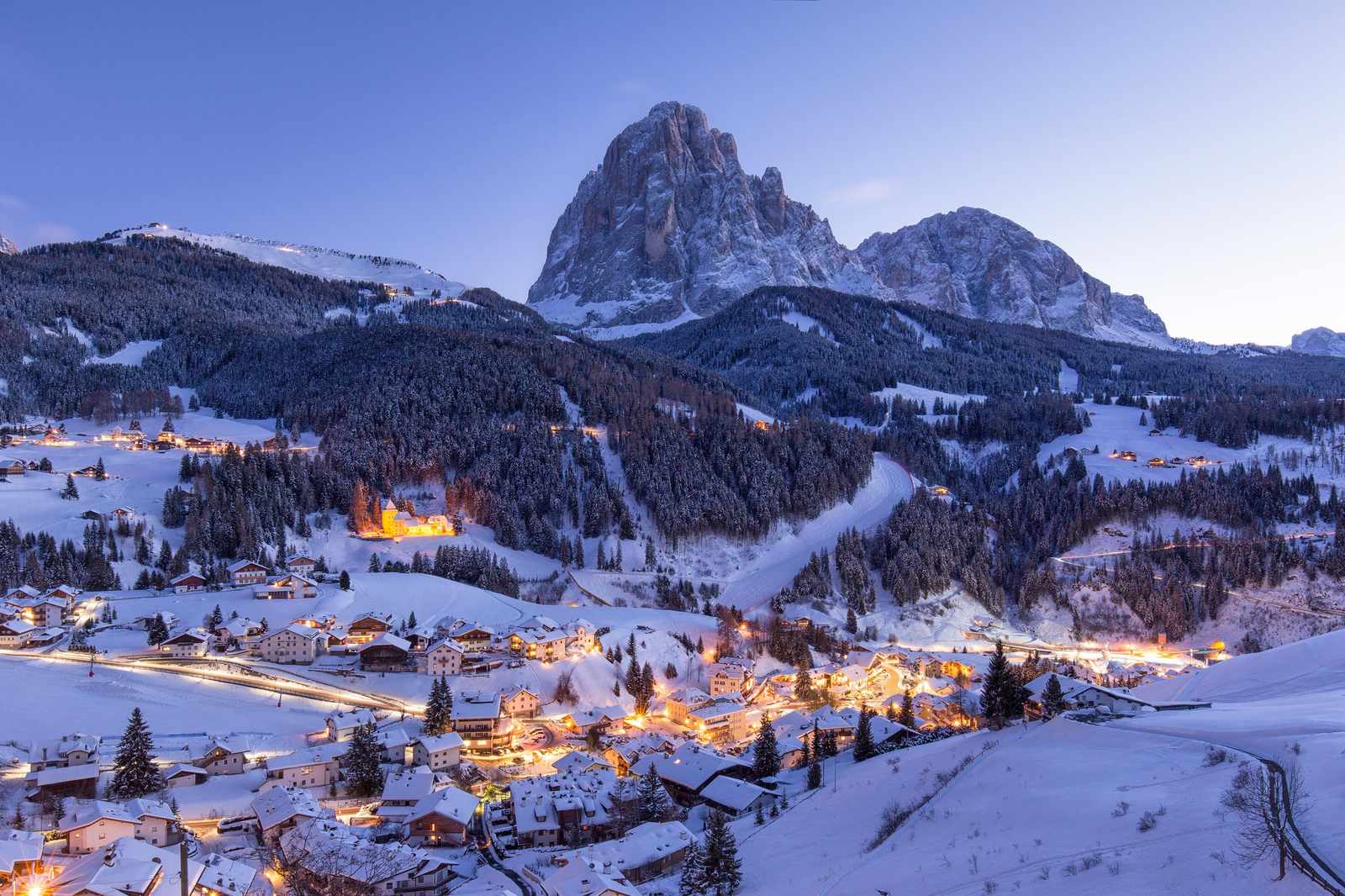 Winter Village Mountain Landscape Wall Art