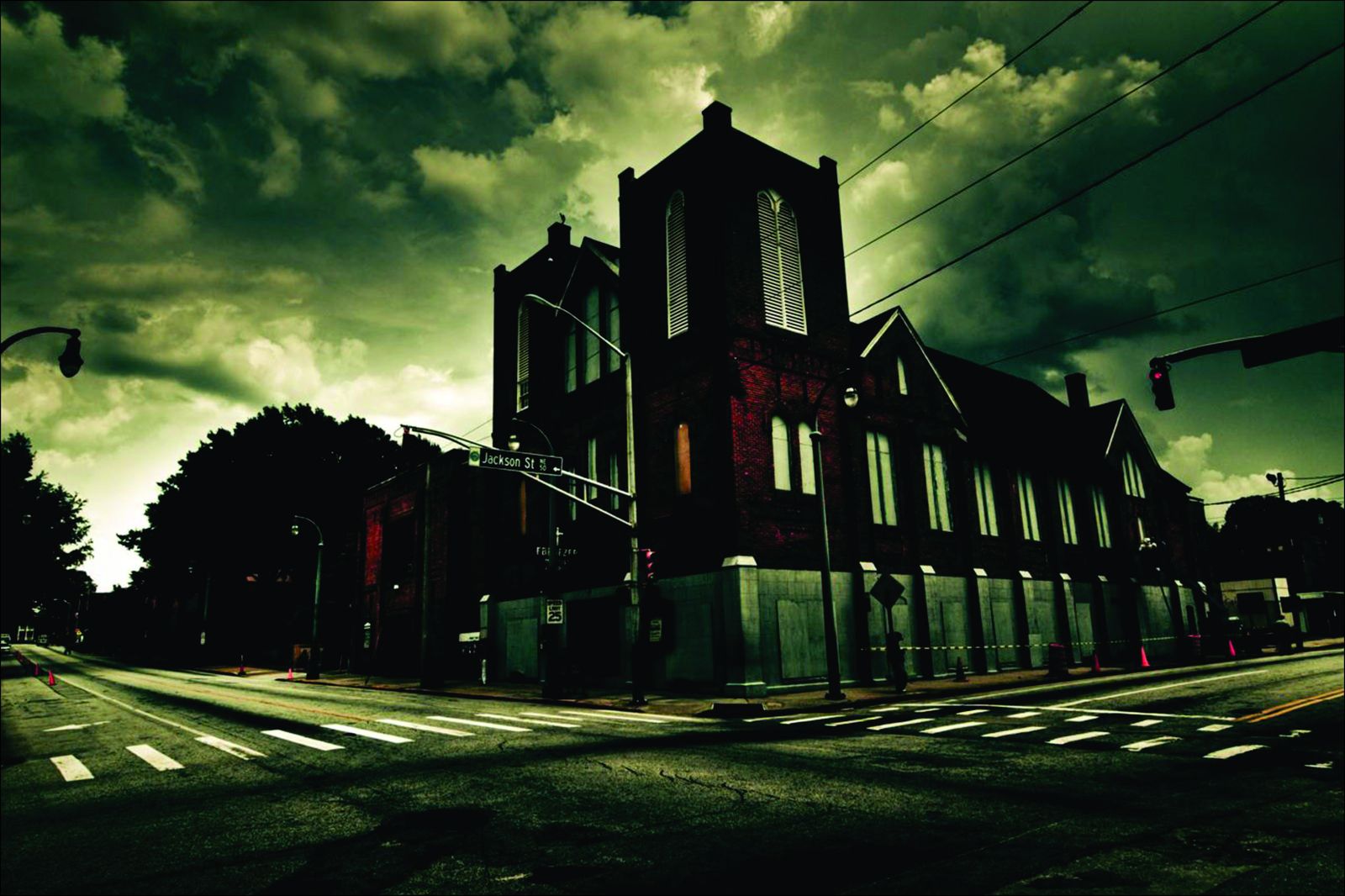 Moody Urban Church Street Scene Wall Art