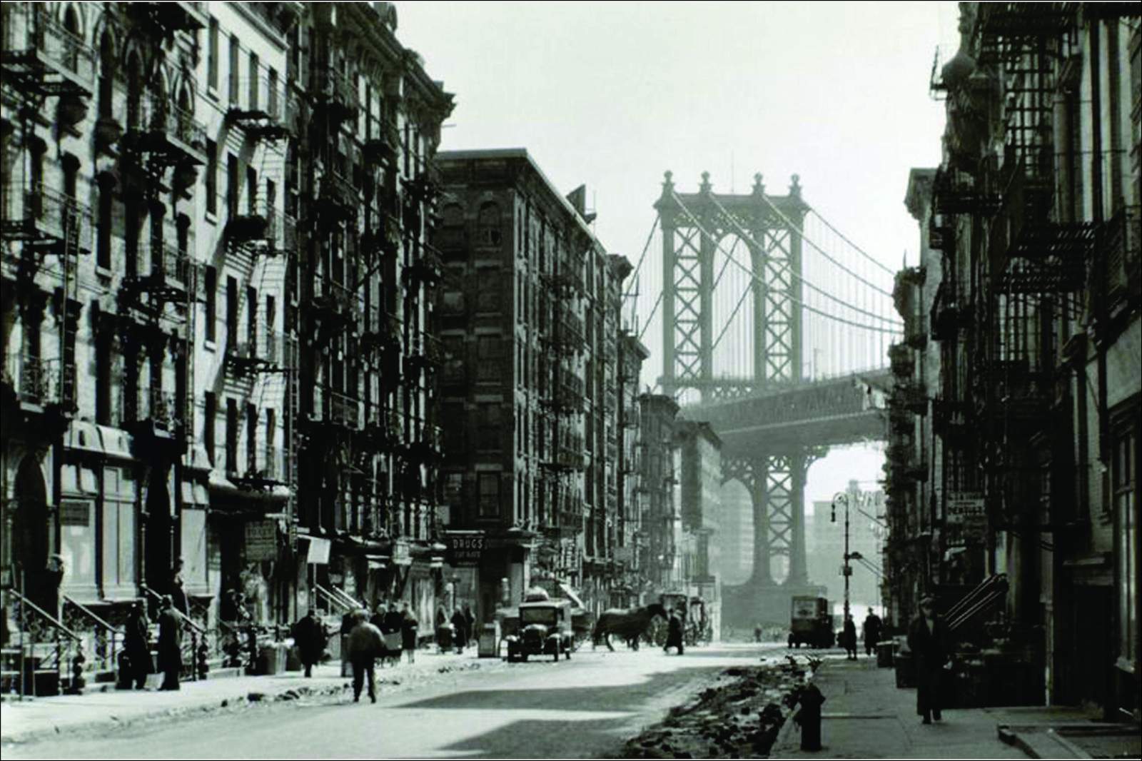 Vintage NYC Street Scene Manhattan Bridge Wall Art