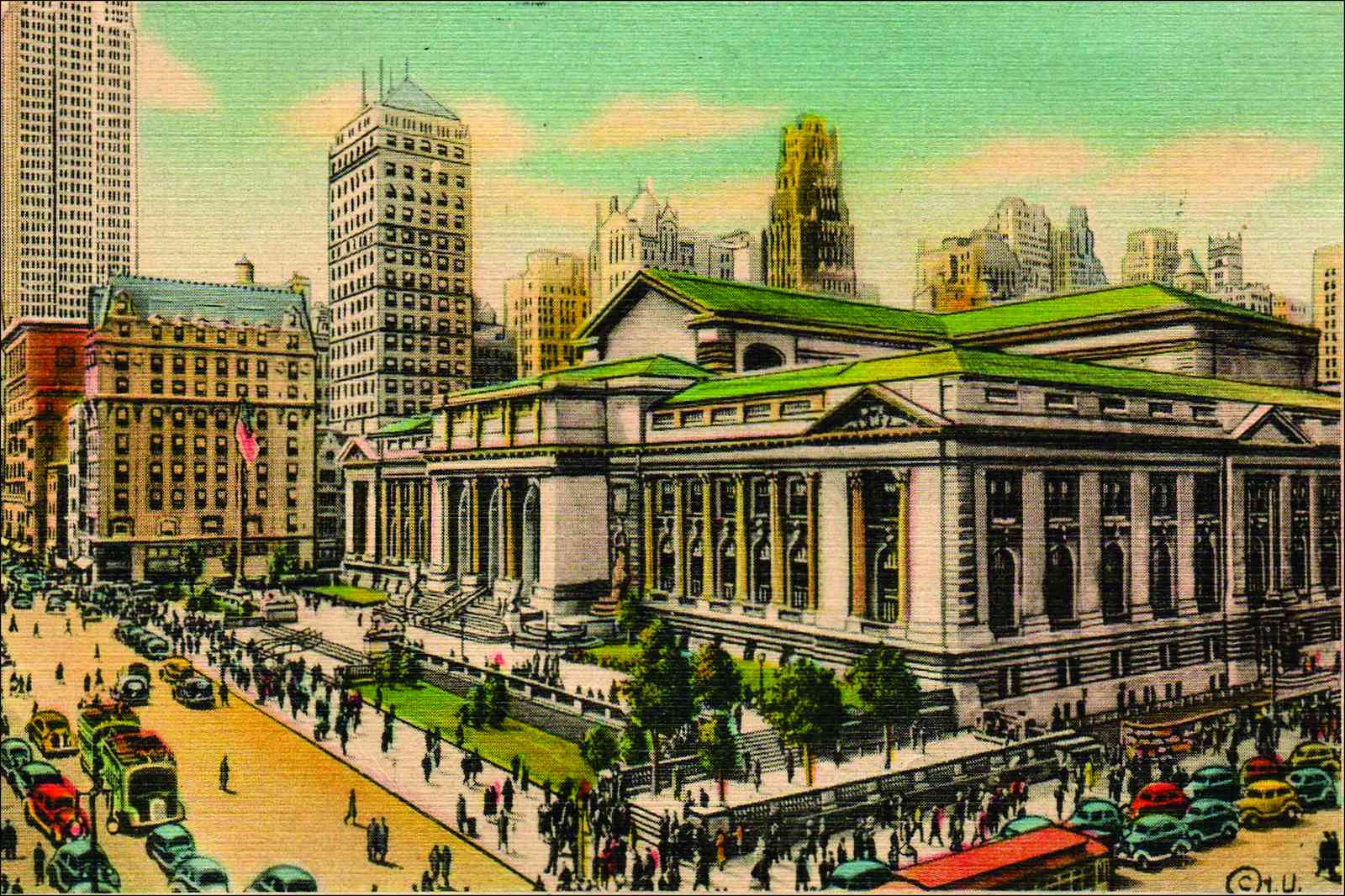 Vintage NYC Library Street Scene Wall Art