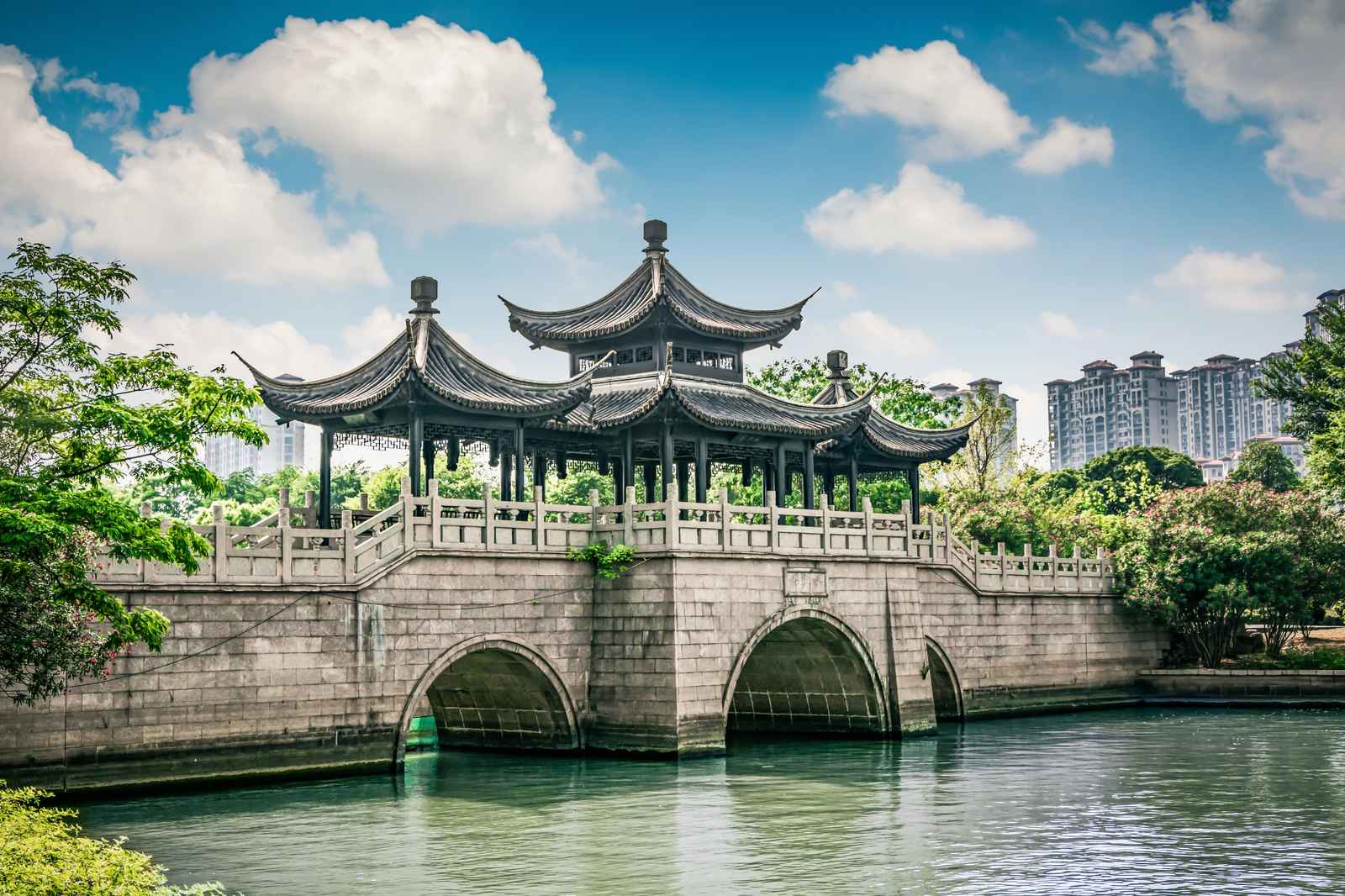 Serene Pagoda Bridge Landscape Wall Art