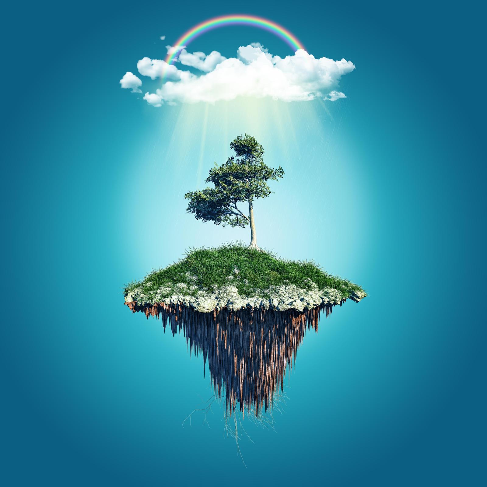 Floating Island Rainbow Tree Wall Art