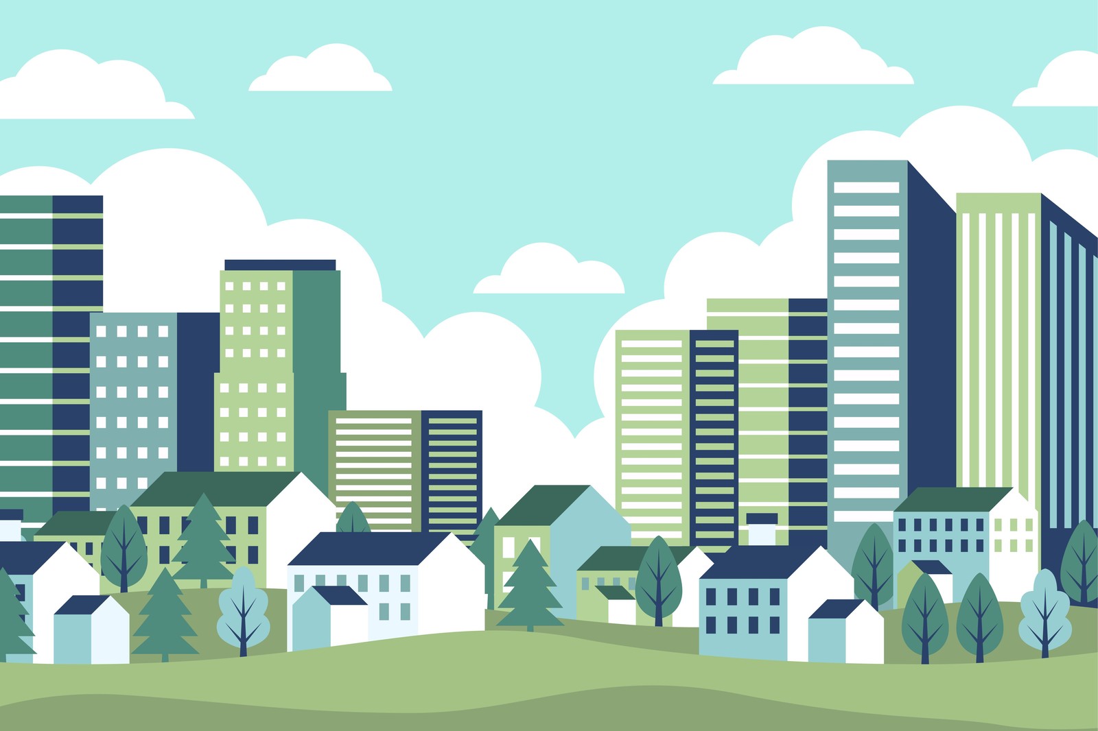 Modern Cityscape & Houses Wall Art