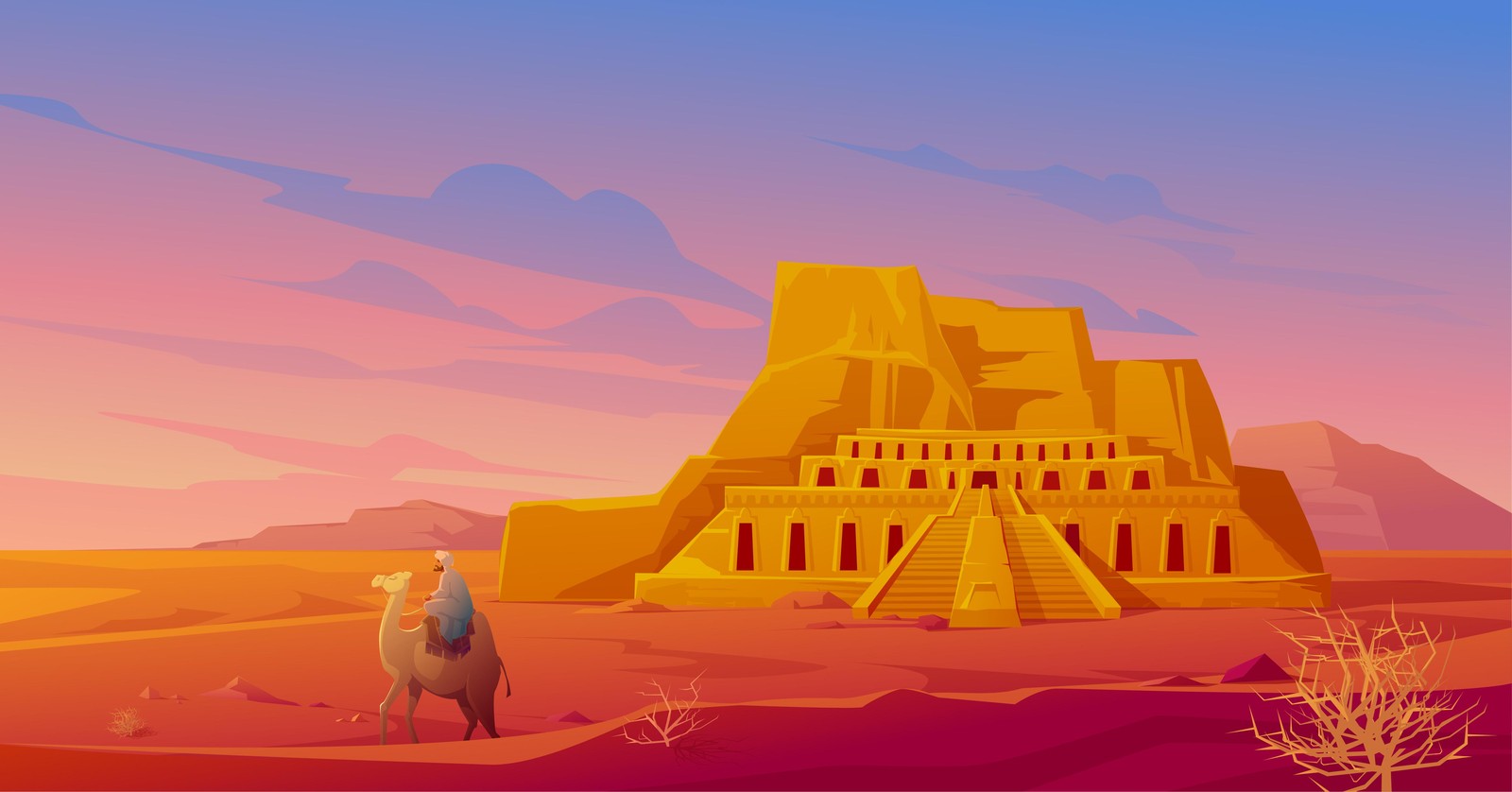 Ancient Desert Ziggurat Camel Ride Wall Art