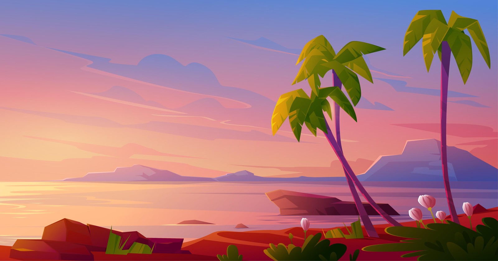 Tropical Sunset Palm Beach Wall Art