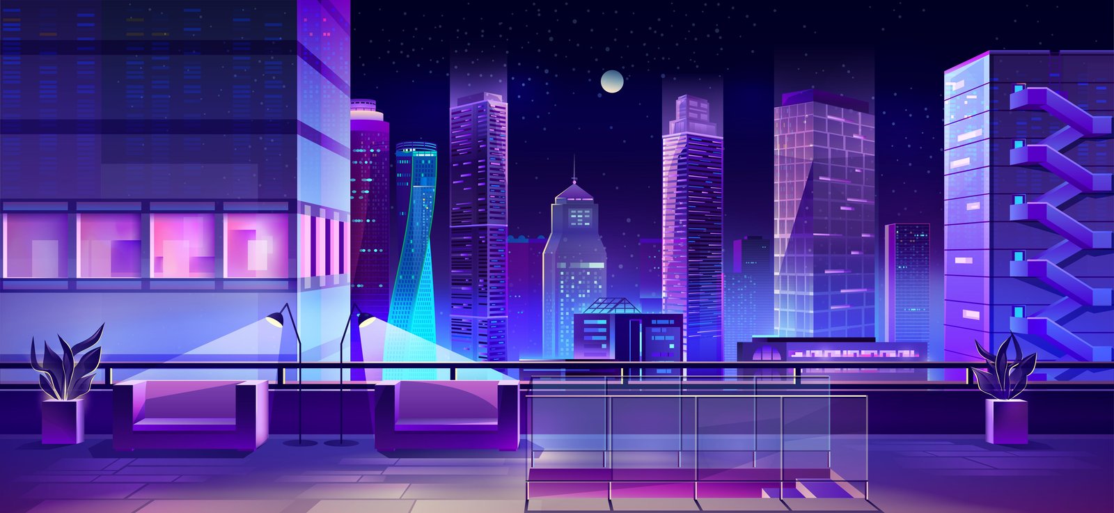 Neon Cityscape Night View Wall Art