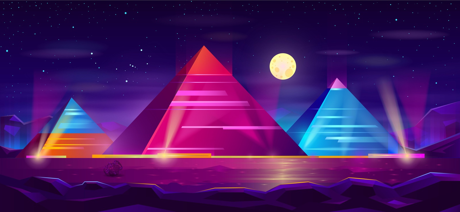 Retro Sci-Fi Pyramid Night Sky Wall Art