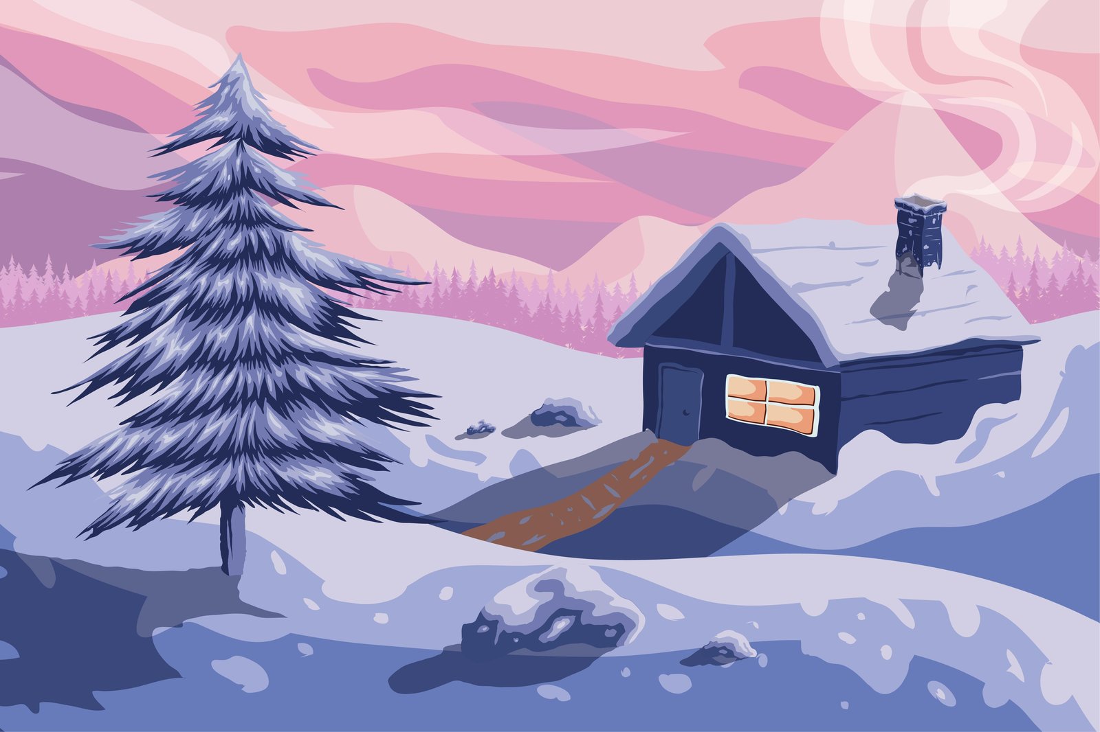 Cozy Winter Cabin Snow Landscape Wall Art