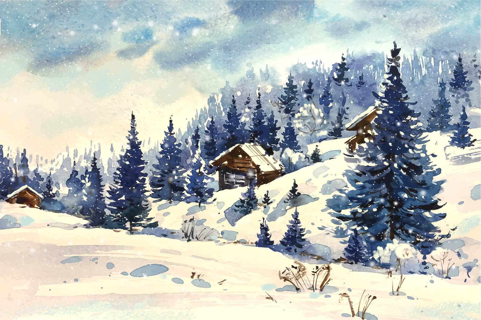 Cozy Winter Cabin Snowscape Wall Art