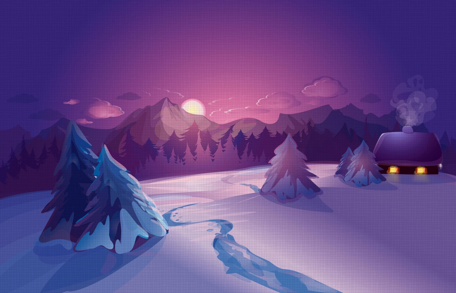 Winter Sunset Cozy Cabin Wall Art