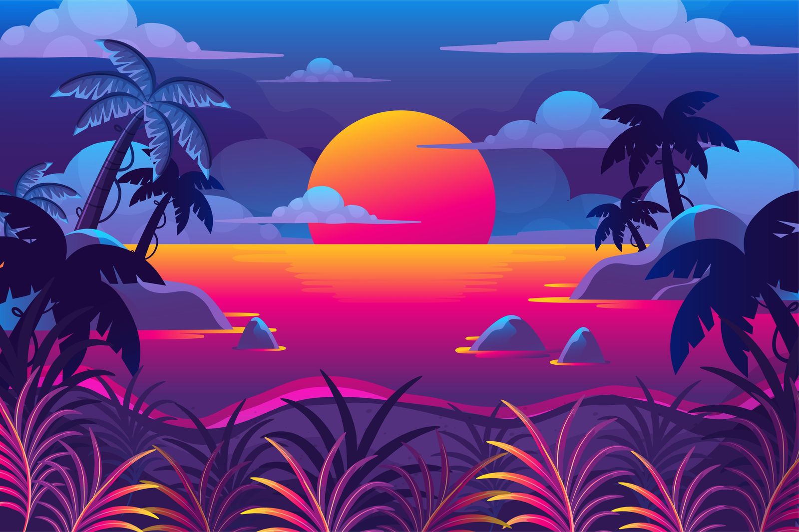 Tropical Sunset Palm Tree Wall Art