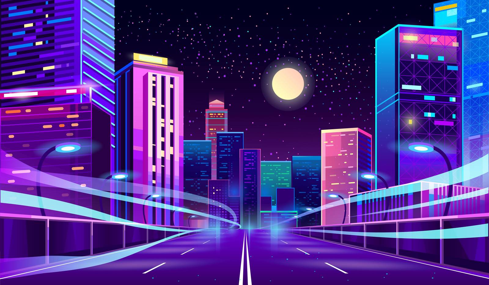 Vibrant Neon Cityscape Wall Art
