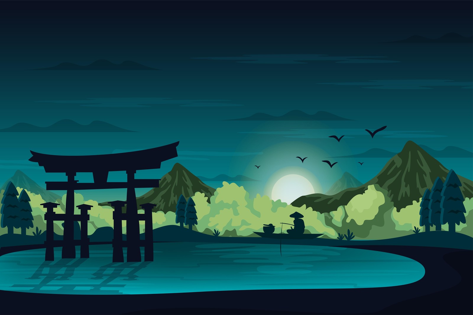 Serene Torii Gate & Sunset Zen Wall Art