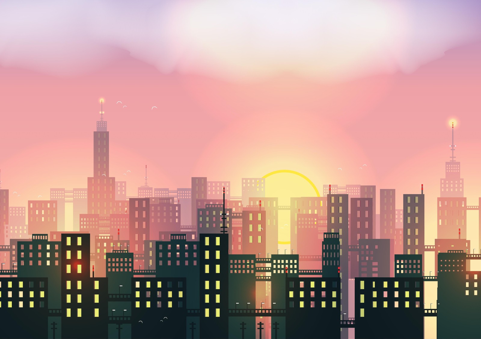 Urban Sunset Skyline Wall Art