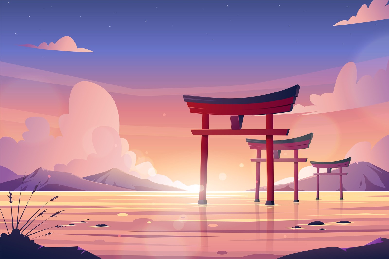 Serene Japanese Torii Gates Sunset Wall Art