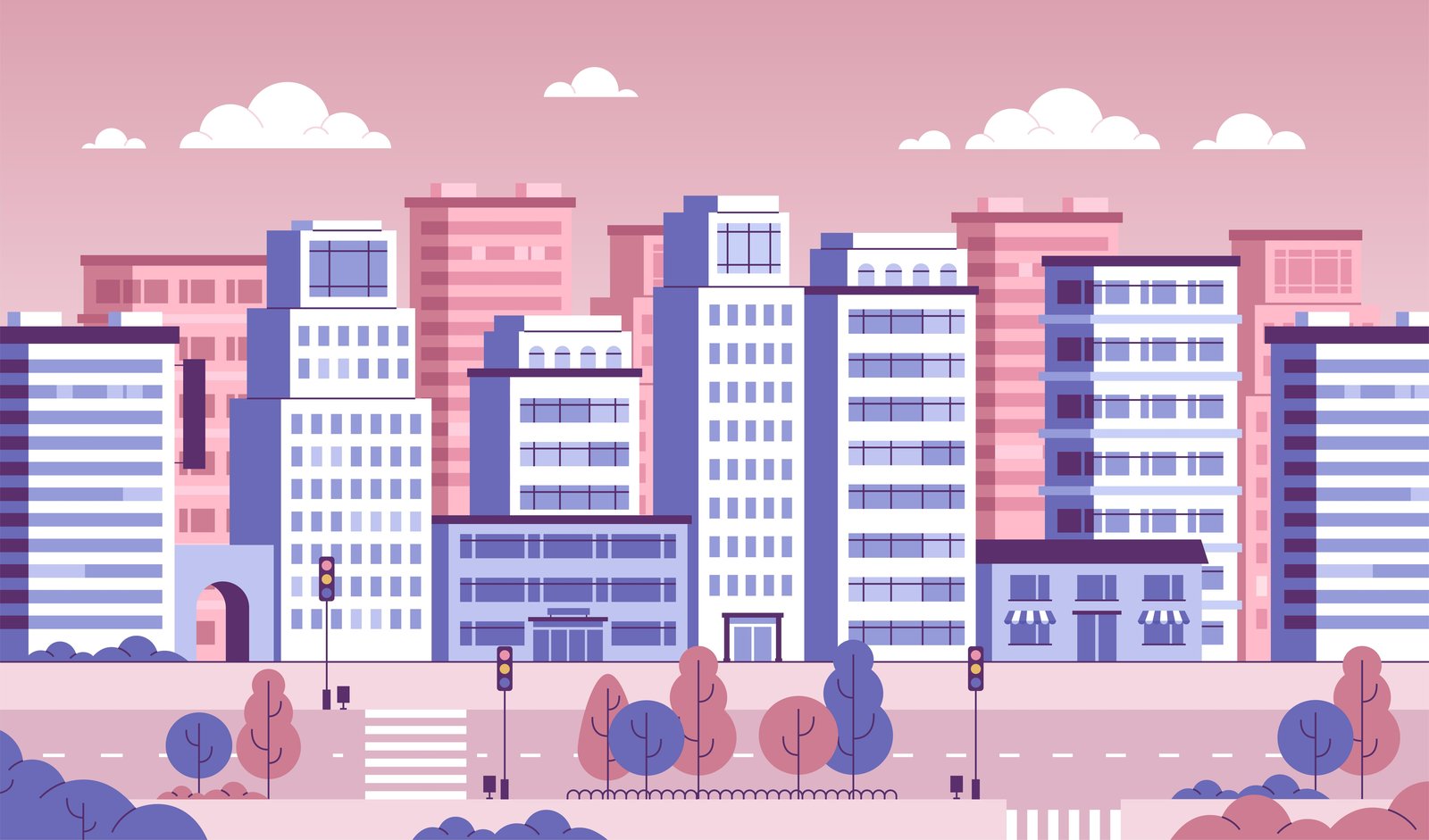 Modern Cityscape Flat Design Wall Art