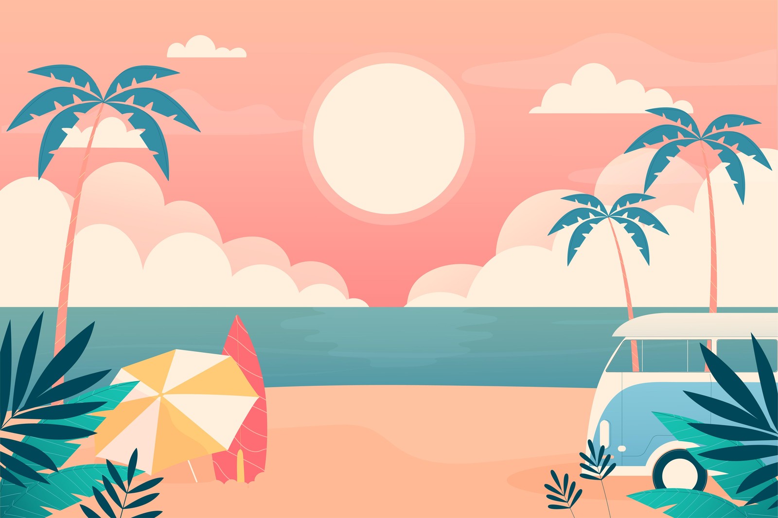 Tropical Sunset Beach Van Wall Art