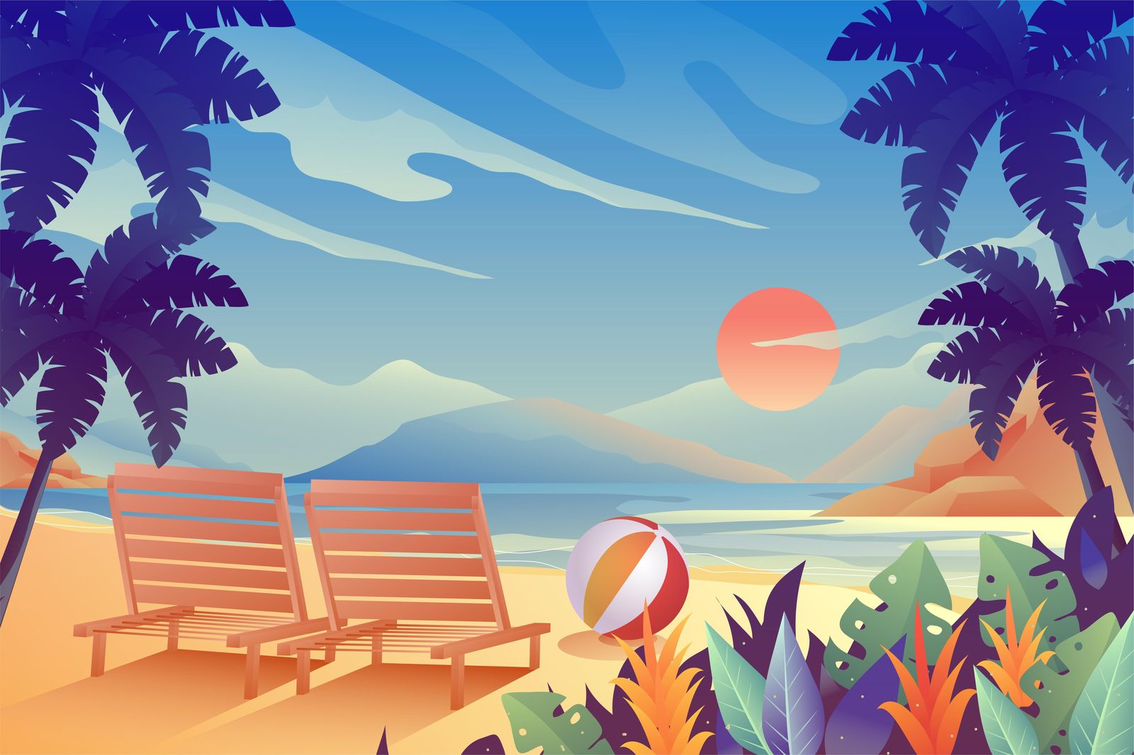 Tropical Sunset Beach Serenity Wall Art