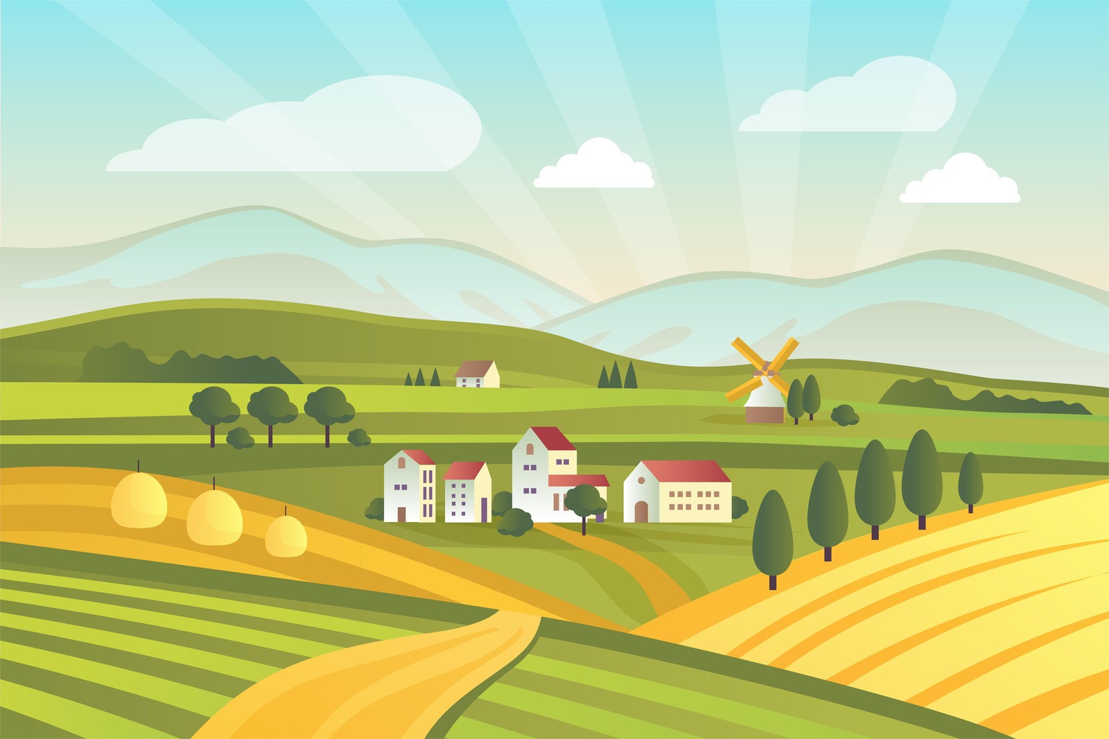 Serene Countryside Farmhouse Landscape Wall Art