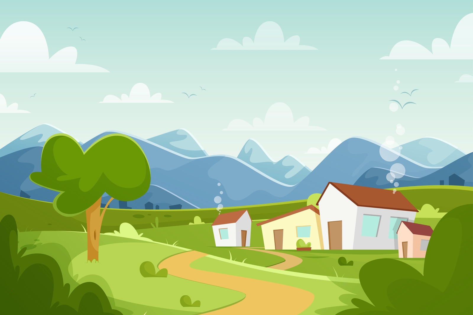 Whimsical Countryside Houses Wall Art