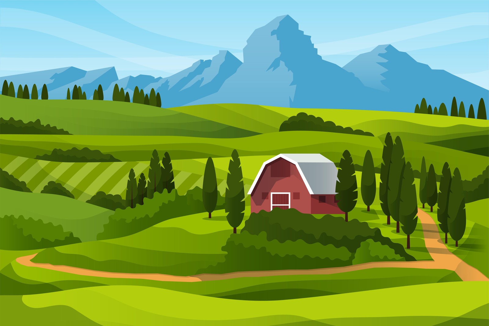 Serene Countryside Barn Landscape Wall Art