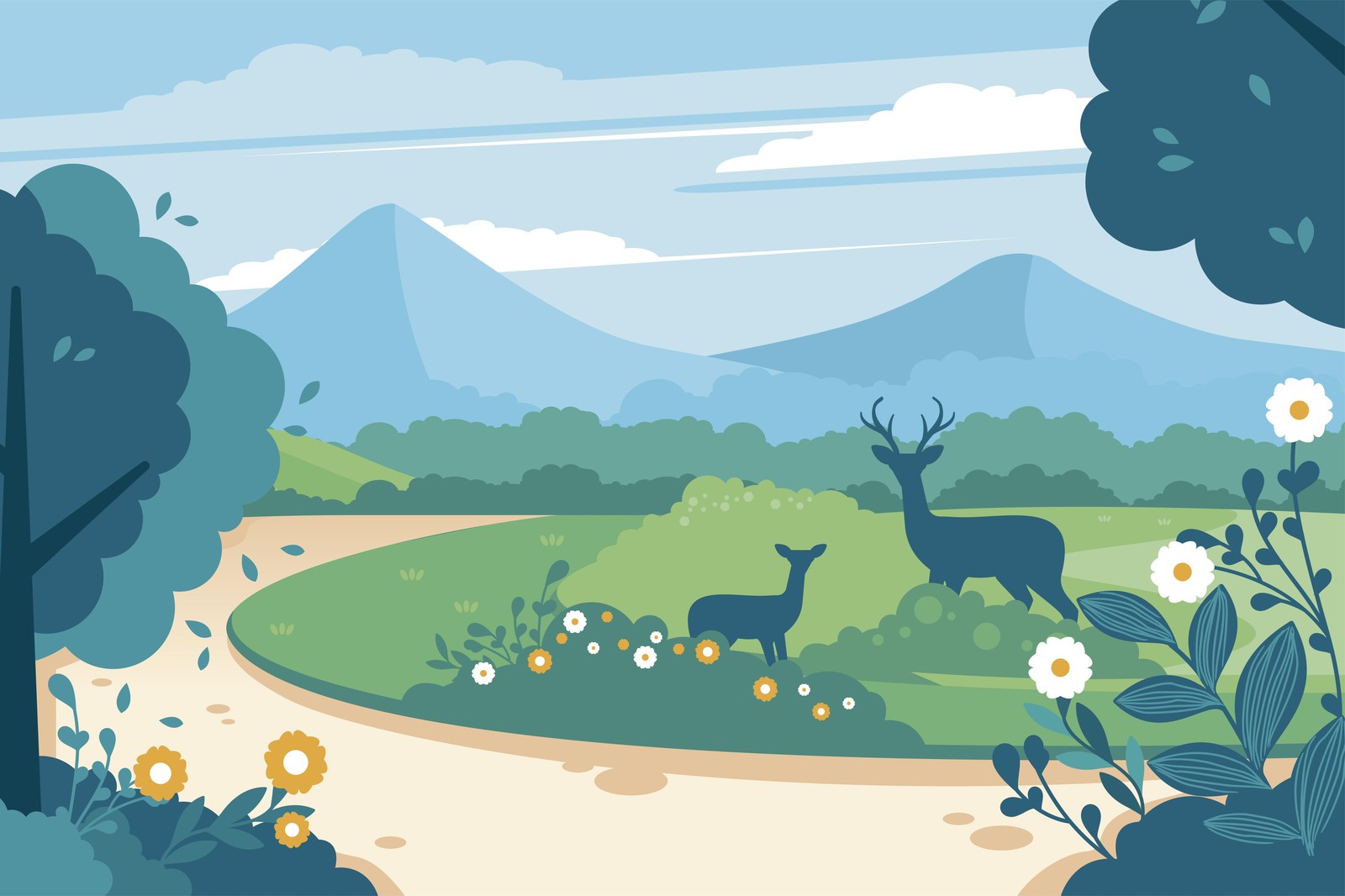 Serene Deer Landscape Wall Art