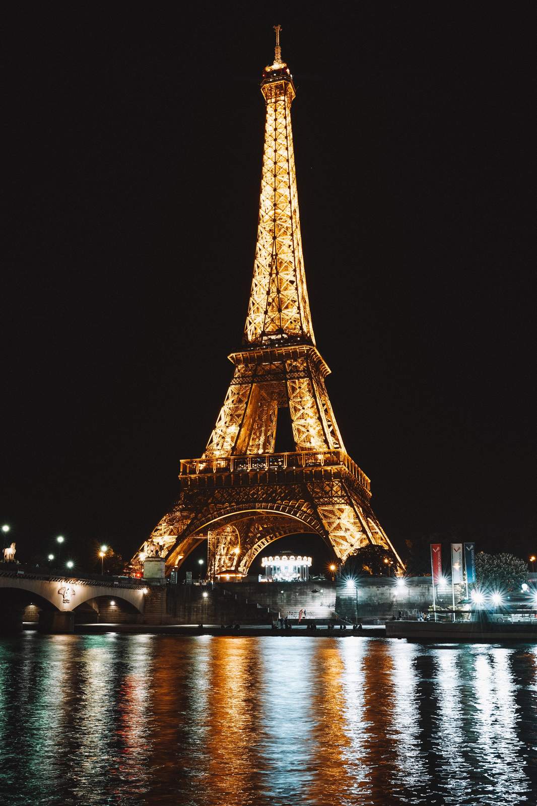 Eiffel Tower at Night Gold Wall Art