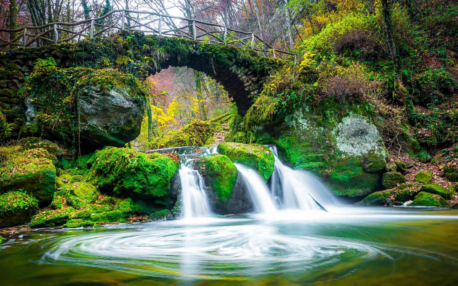 Enchanting Waterfall Bridge Landscape Wall Art