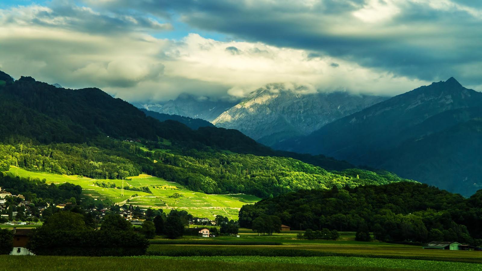 Majestic Mountain Village Landscape Wall Art