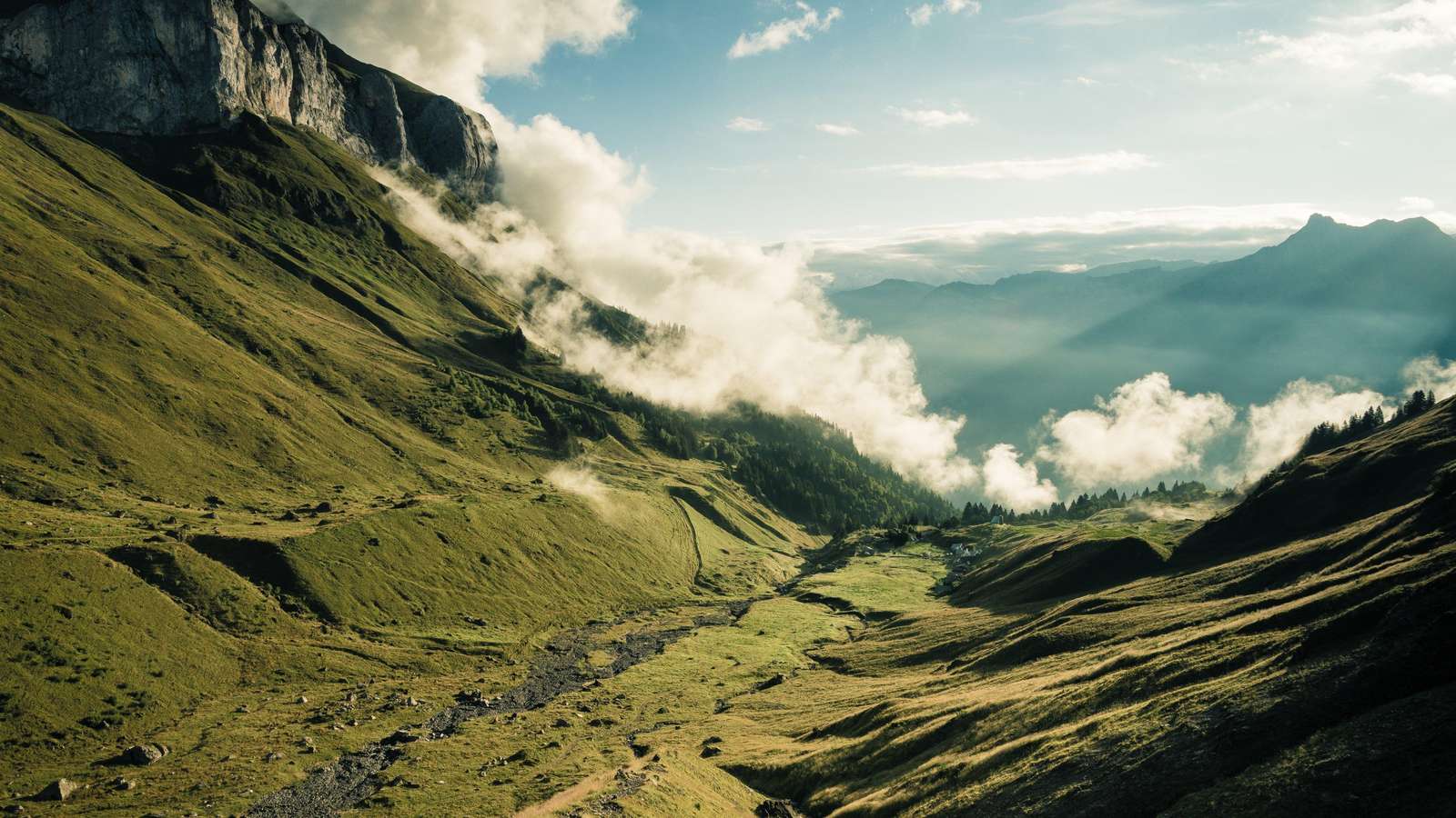 Misty Mountain Valley Landscape Wall Art