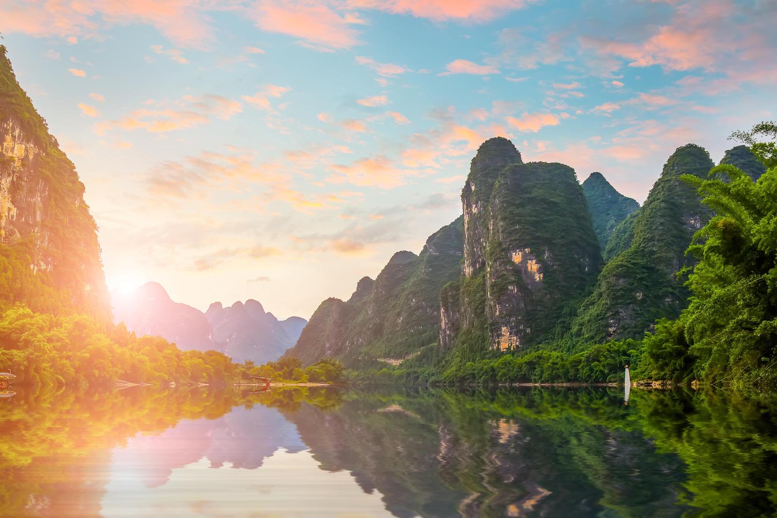 Serene River Landscape Mountains Wall Art